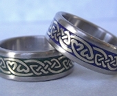 Celtic Bonding Knot Rings, White Gold Bands with Yellow Gold Knots, Heart Detail
